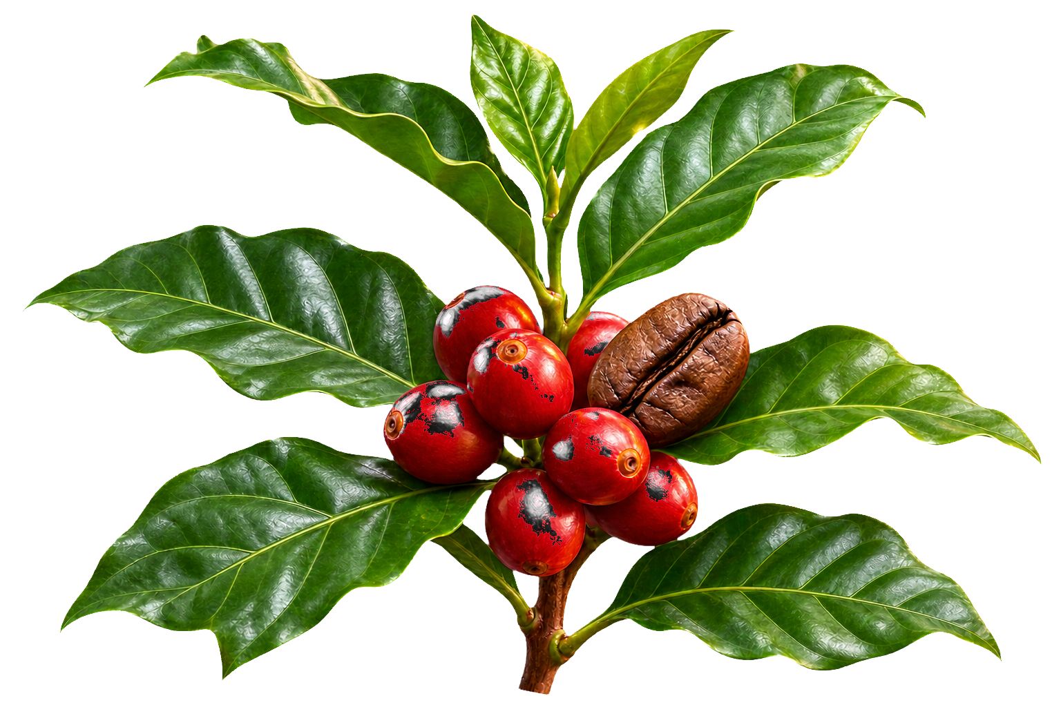 Planta de café con cerezas maduras